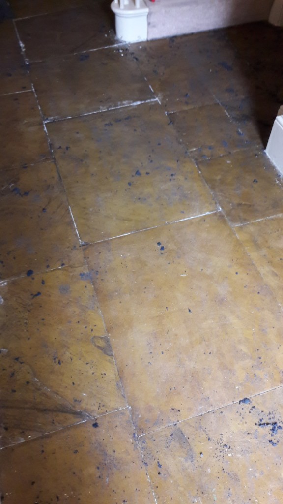 Yorkstone Hallway Restoration Carbrooke Glue Covering Entire Floor Surface