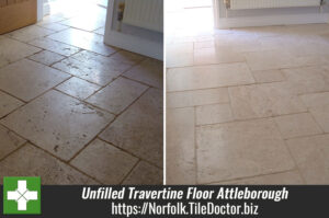 Restoring a Heavily Soiled Unfilled Travertine Floor in Attleborough