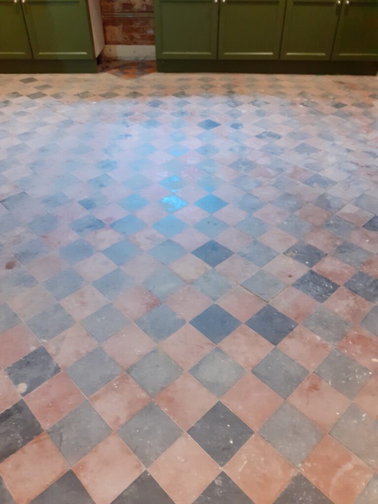 Diamond Pattern Victorian Tiled Floor Melton Constable Before Cleaning