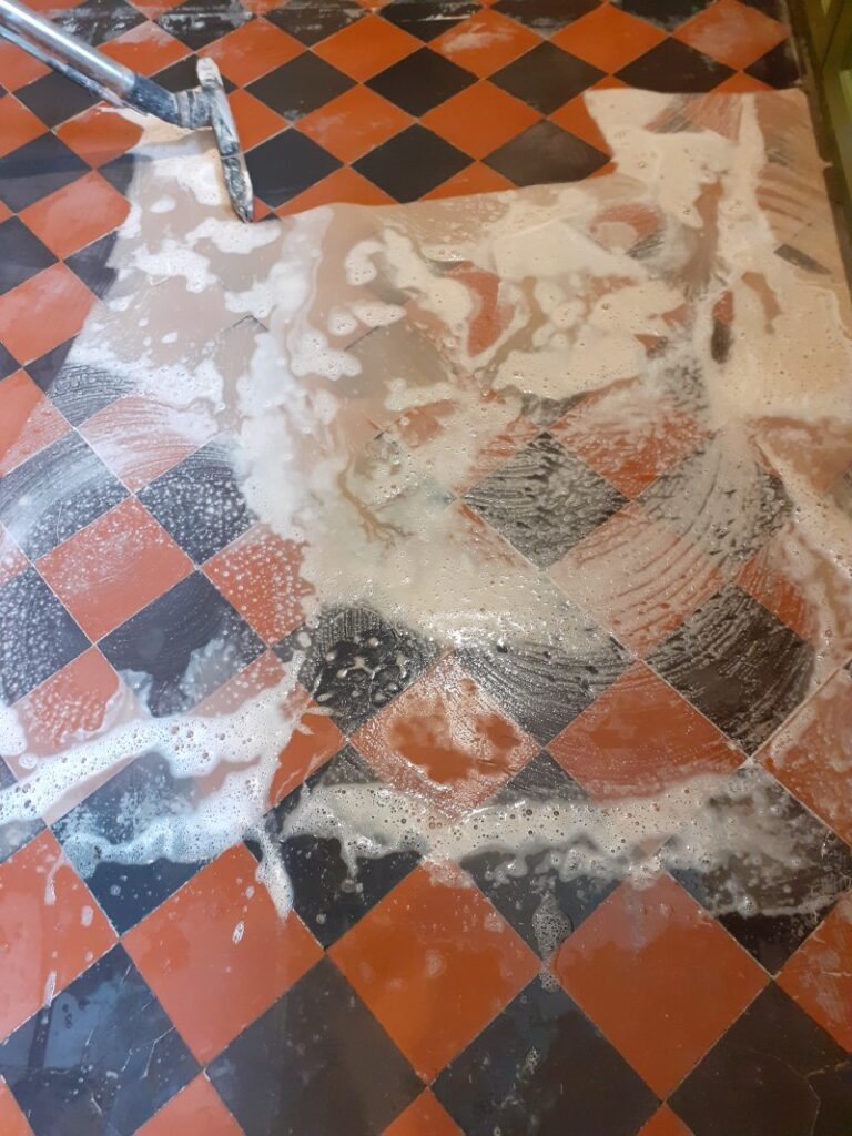 Diamond Pattern Victorian Tiled Floor Melton Constable During Cleaning