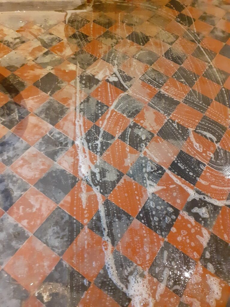 Diamond Pattern Victorian Tiled Floor Melton Constable During Cleaning