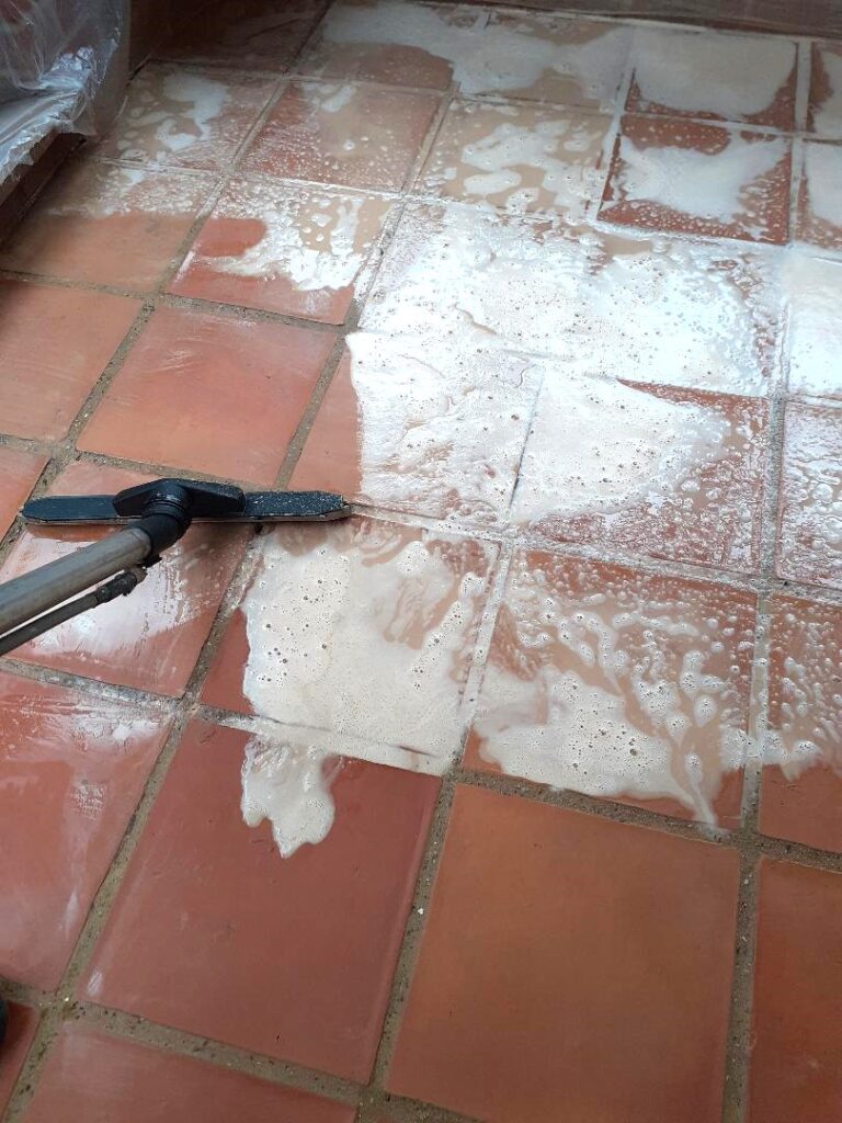 Terracotta Tiled Floor During Cleaning Ashmanhaugh