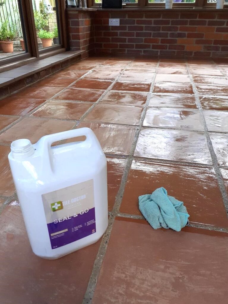 Terracotta Tiled Floor During Sealing Ashmanhaugh