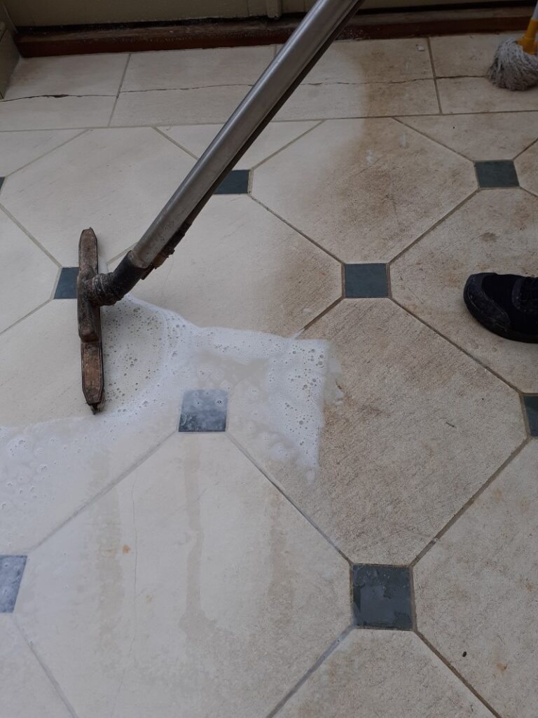 Limestone and Slate Floor During Cleaning in Docking