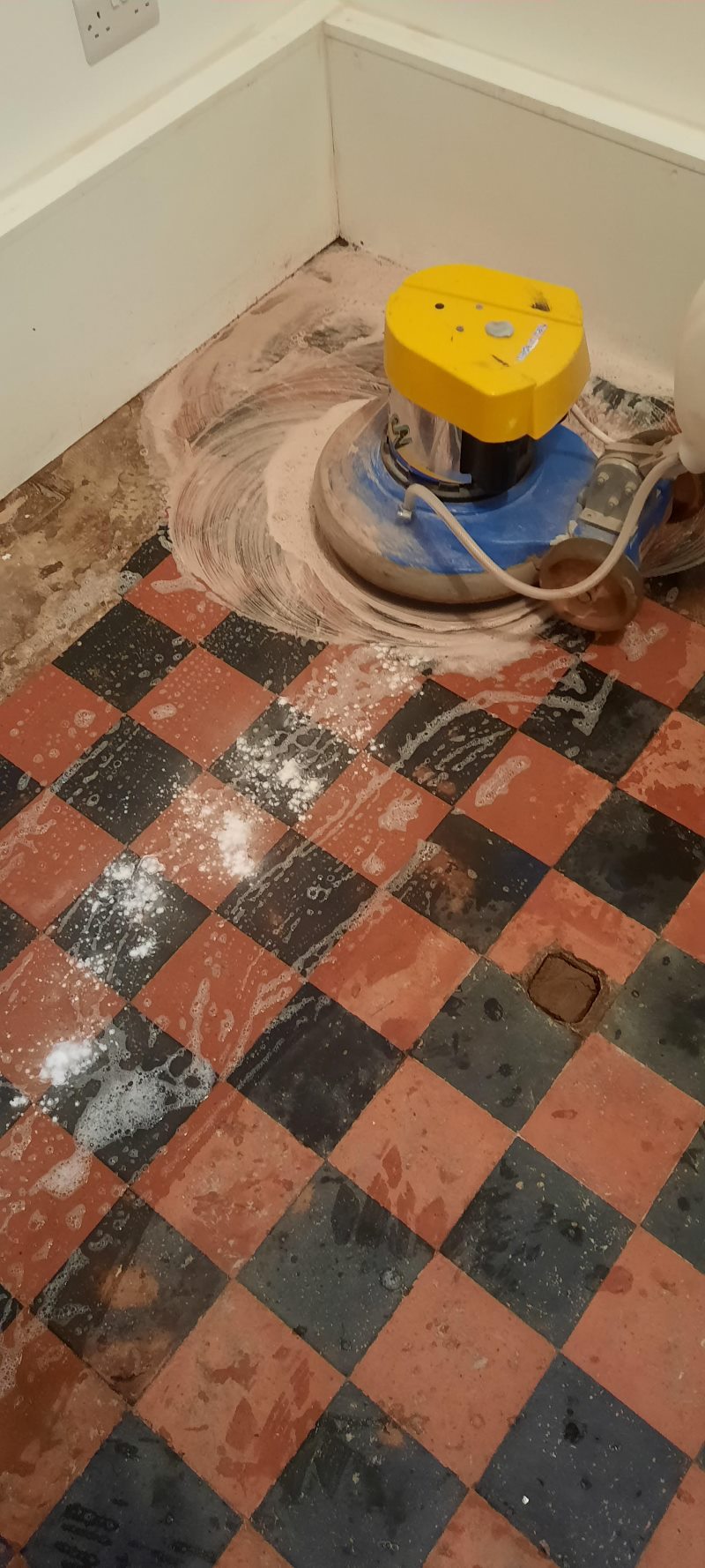 Victorian-School-House-Floor-During-Honing-with-Carbide-Brush-Potter-Heigham