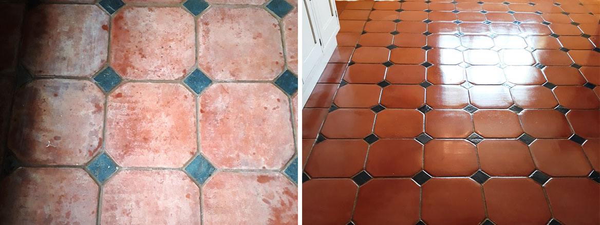 Large Terracotta Tiled Floor Before After Cleaning Docking