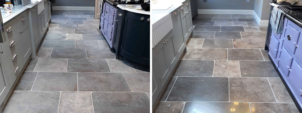 Limestone Tiled Floor Before After Renovation in Hindolveston