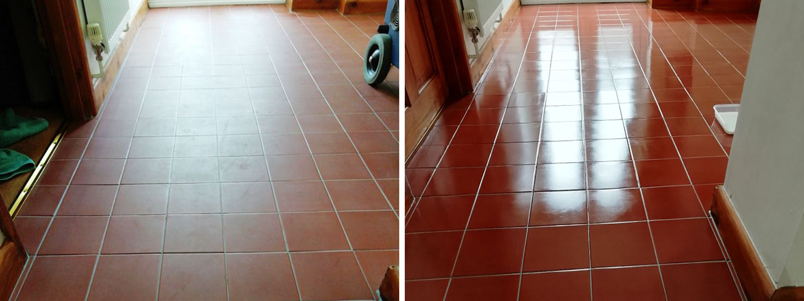Quarry Tiled Hallway Floor Before After Renovation in Watton