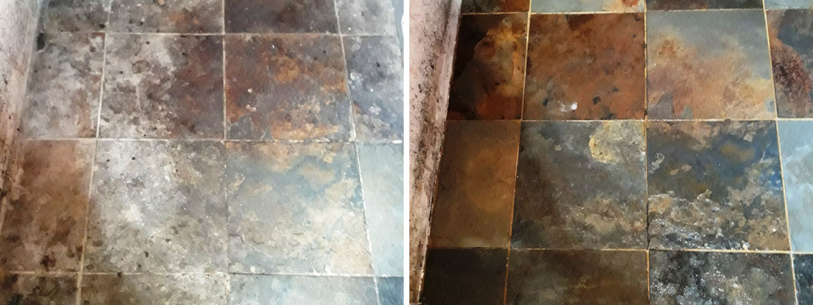 Riven Chinese Slate Floor Before After Cleaning Shipdham
