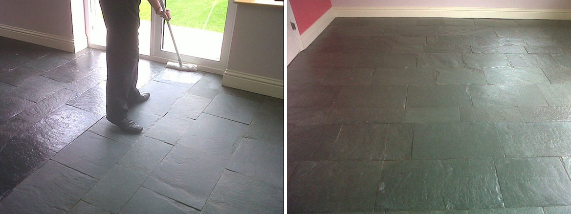 Slate Tiled Floor in Wreningham During and After Sealing