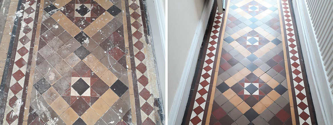 Victorian Tiled Hallway Before After Cleaning Kings Lynn