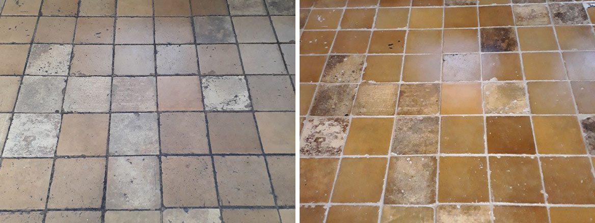 Yellow Clay Floor Tiles Cleaned Grouted Sealed Tacolneston