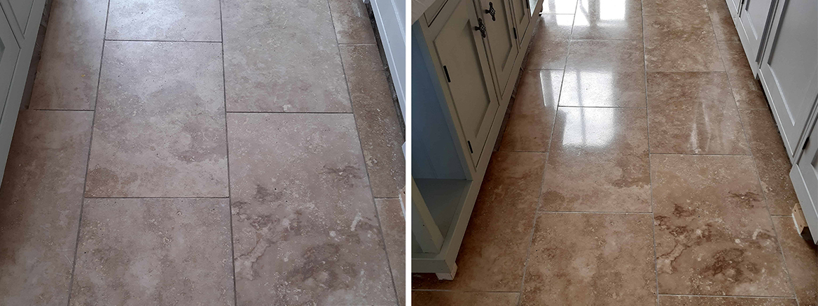 Travertine Tiled Floor Face Lift in Burgh Castle near Great Yarmouth
