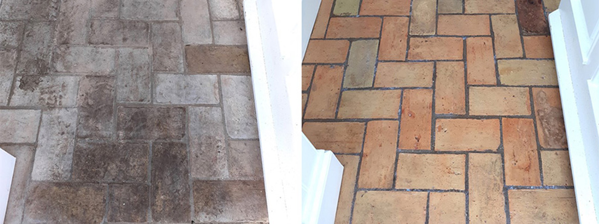 Badly Stained Norfolk Clay Brick Flooring Renovated in Attleborough
